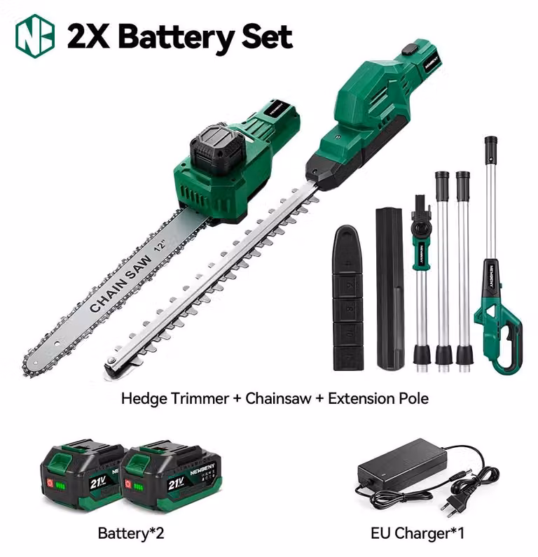 Tagliasiepi e decespugliatore 2-in-1 - Attrezzo combinato a batteria - Motore brushless - 2 batterie - Ideale per potare rami alti