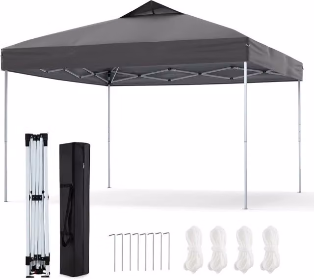 Gazebo pieghevole pop-up per esterno con blocco centrale in metallo e poliestere, Grigio, L/P: 295 x 295 cm, H: 275 cm