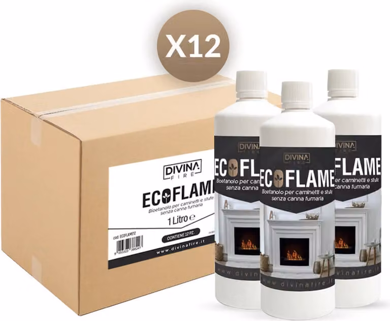 Bioetanolo combustibile liquido confezione da 12lt inodore e incolore per biocamini