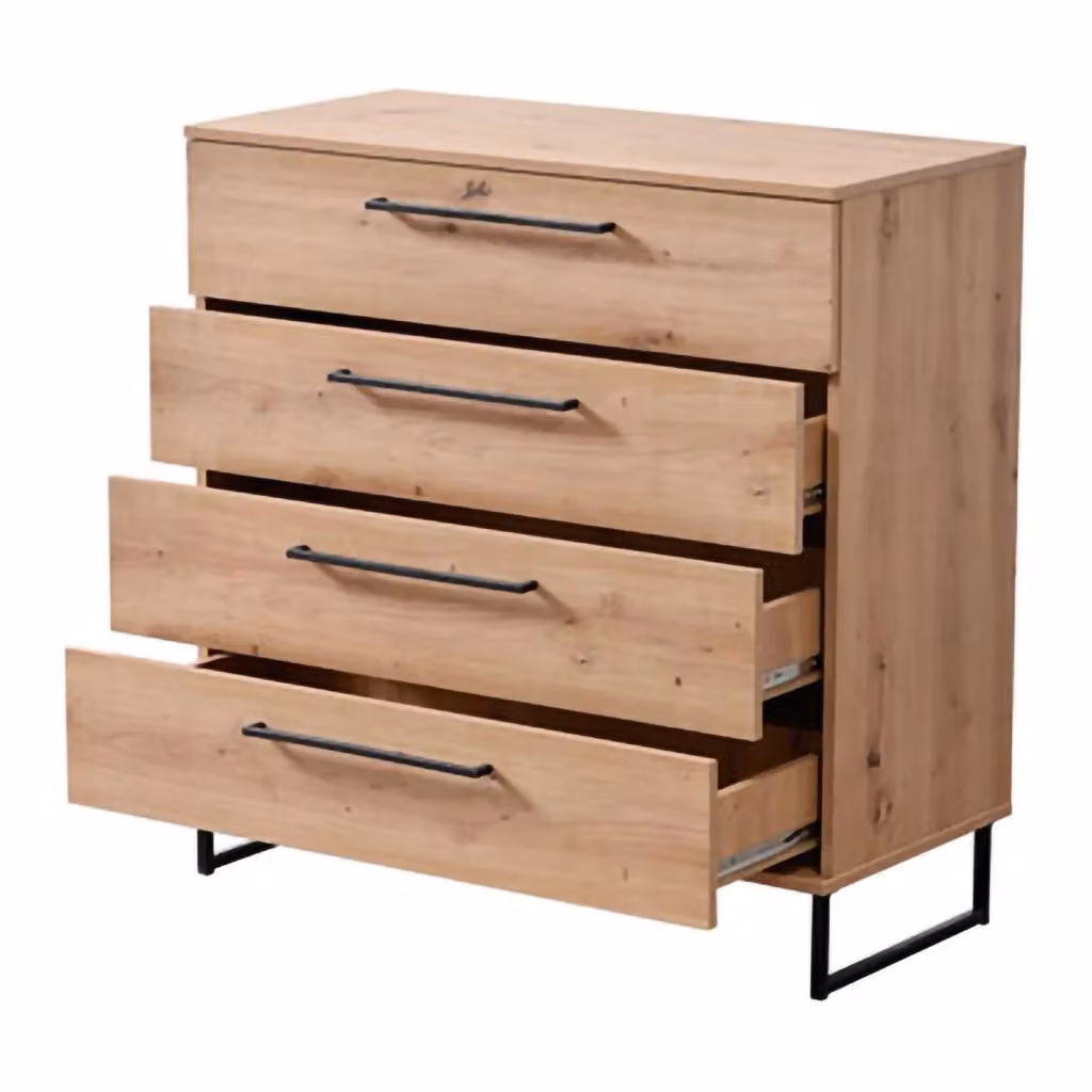 Cassettiera moderna DMORA in legno color rovere marrone e nero, L 91.5 cm x P 42 cm x H 95 cm – 2