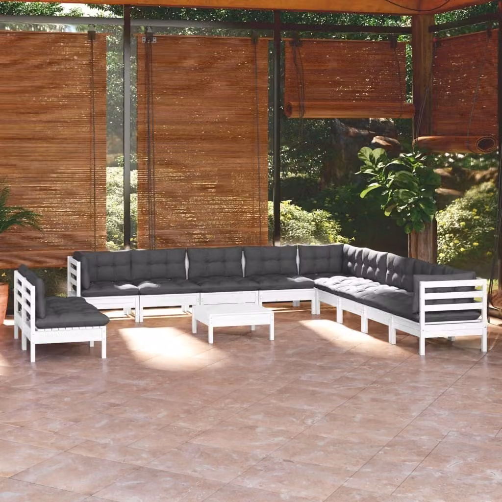 Maison Exclusive - Set Divani da Giardino 12 pz con Cuscini BiancLegno di Pino