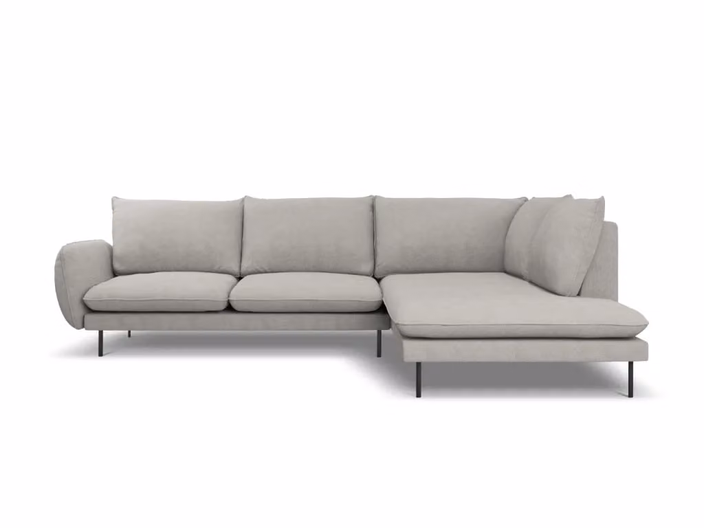 Divano angolare destro Vienna di Cosmopolitan Design, modello a 6 posti in tessuto grigio chiaro con struttura in metallo, L: 275 cm, P: 185 cm, H: 95 cm – 2