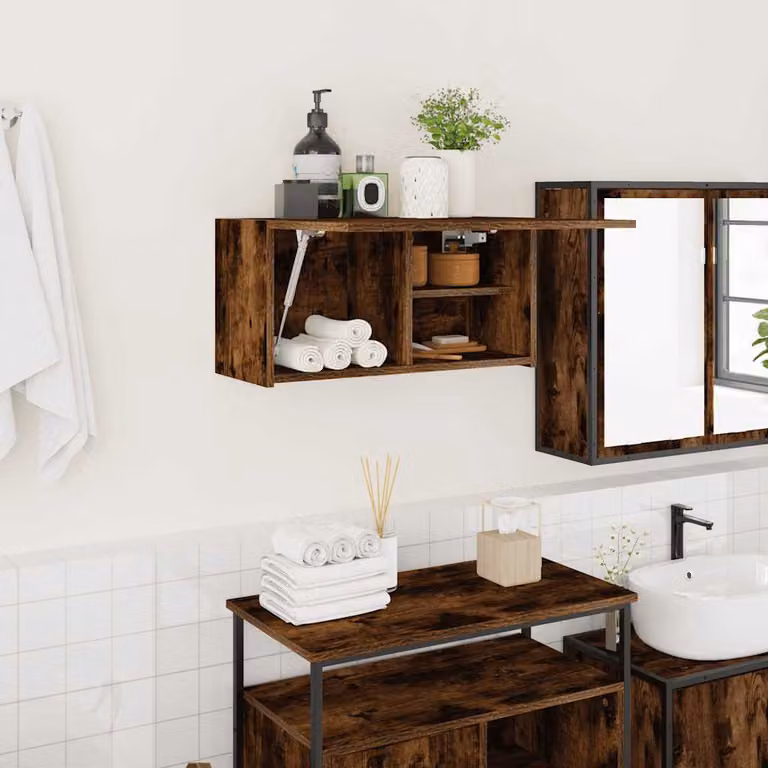 Armadietto da bagno vidaXL in legno Rovere Fumo con ante a battente, L 60 cm x P 25 cm x H 30 cm