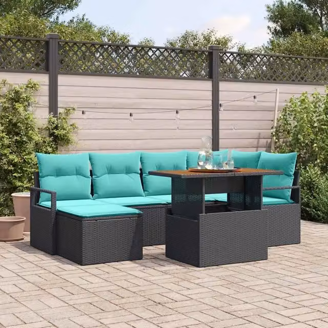 Set Divano da Giardino 7 pz Nero e Teal polyrattan 3349738