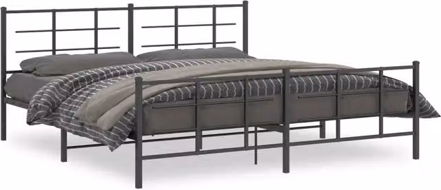 Letto matrimoniale con testiera e pediera in metallo nero L: 198 cm, P: 207 cm, H: 90 cm – 1
