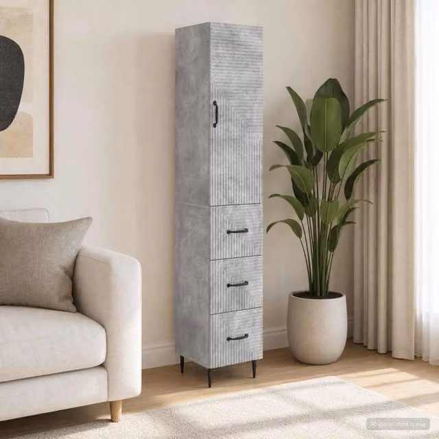 Set di 2 armadi moderni vidaXL in MDF grigio opaco con ante scorrevoli, ripiani e cassetti interni, L/P/H: 33 x 34,5 x 90 cm