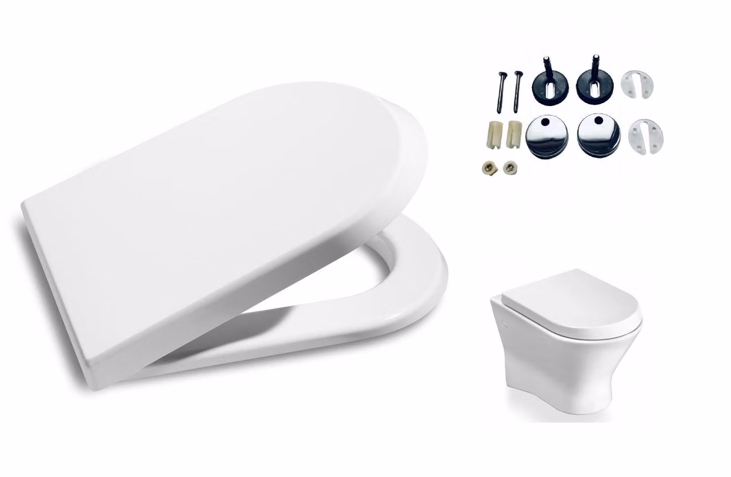 Sedile WC Ramm compatibile con Roca Nexo, realizzato in duroplast antibatterico, con cerniera in metallo