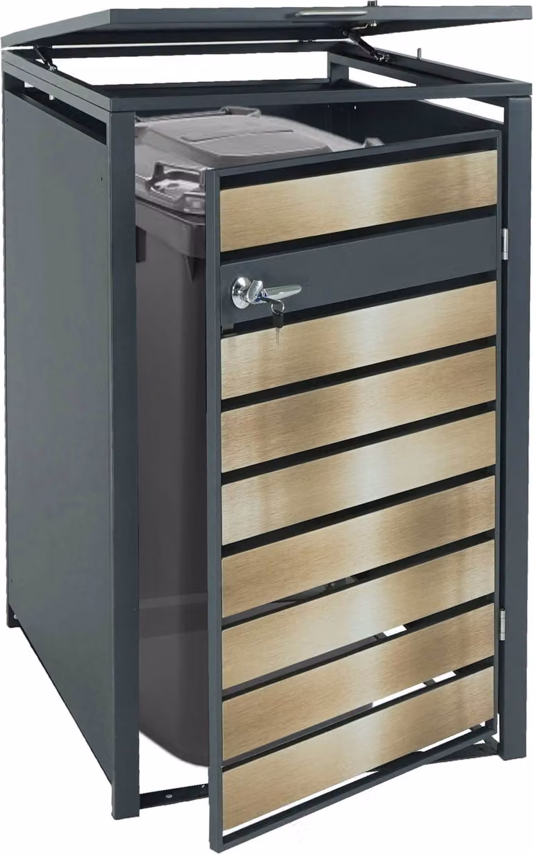 1 coperchio per cestino HWC-J81, contenitore per cestino, espandibile, metallo 32kg, antracite ~ oro