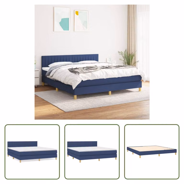 The Living Store Letto a molle con materasso Blu 160x200 cm in tessuto