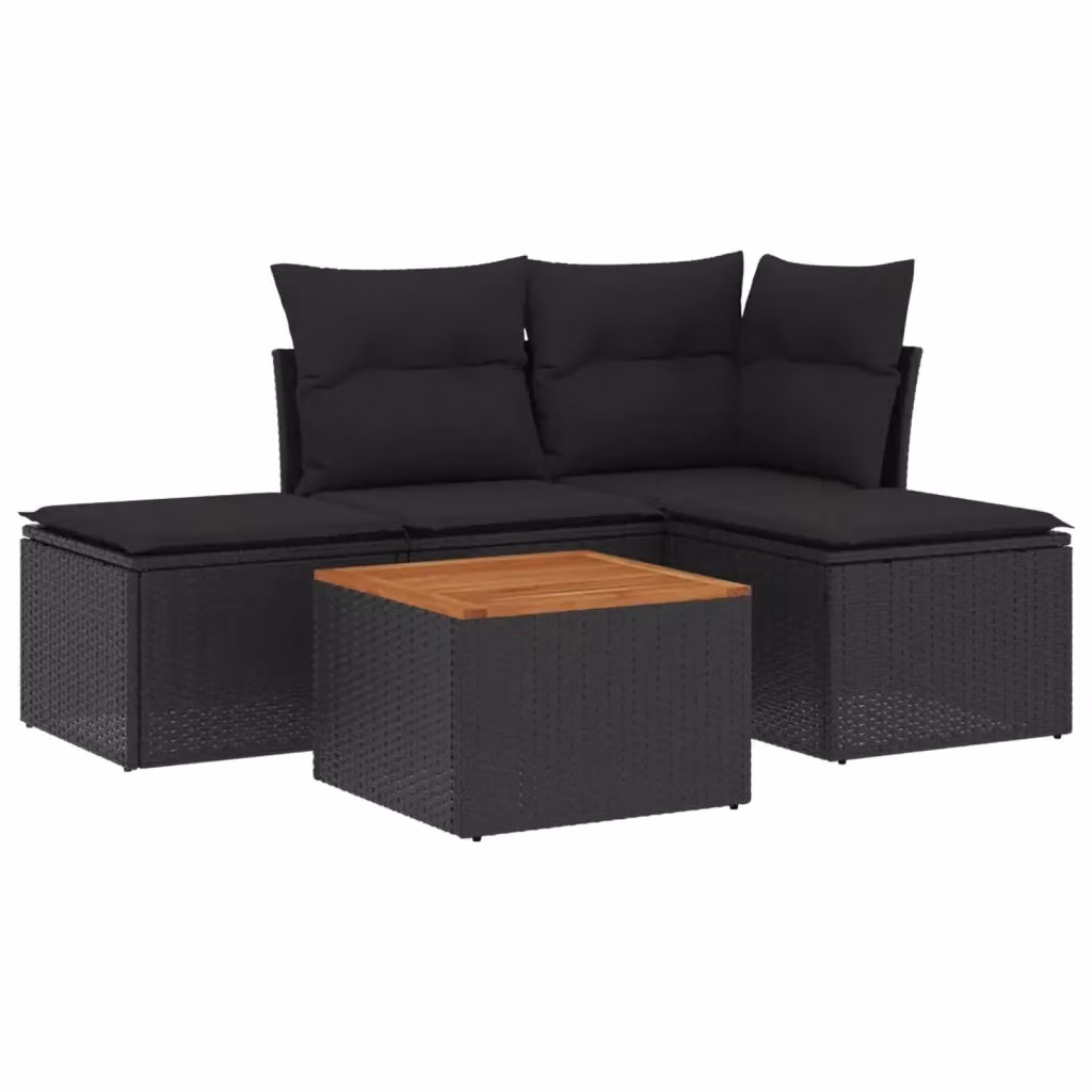 vidaXL Set Divani da Giardino 5 pz a Forma a L in Polyrattan Nero e Marrone con Cuscini e Tavolino – 2