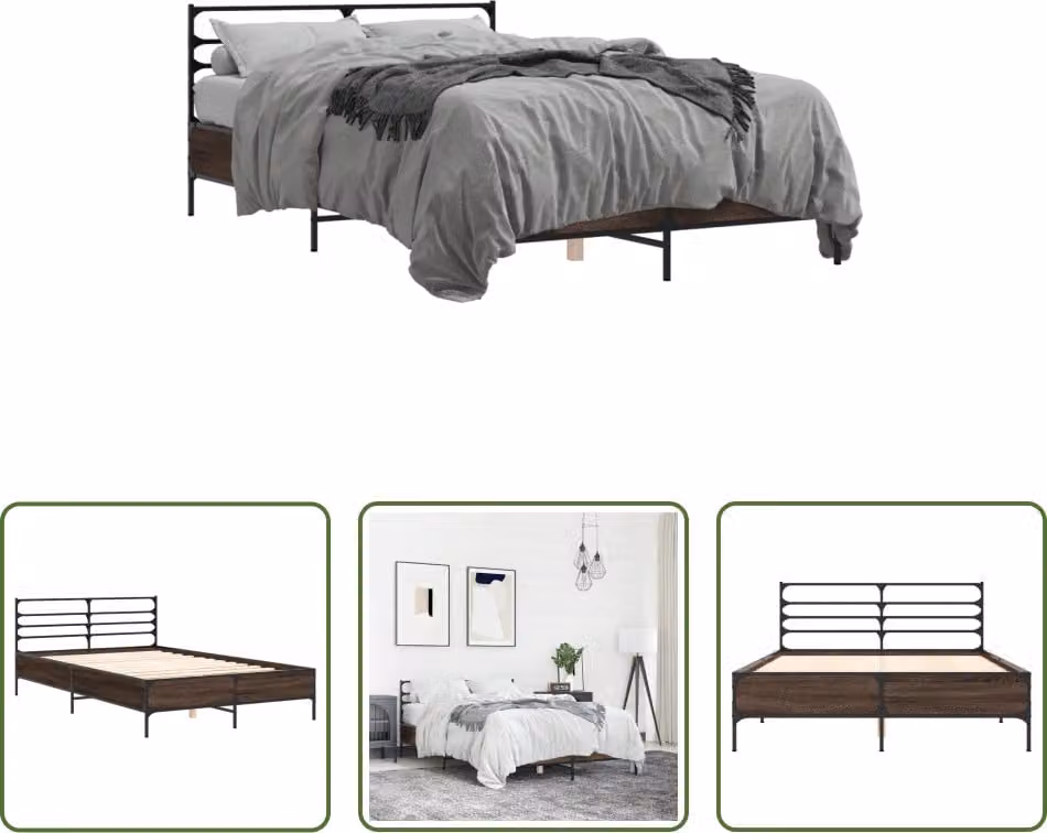 The Living Store Struttura letto in rovere marrone 120x200 cm Materiale legno Metallo