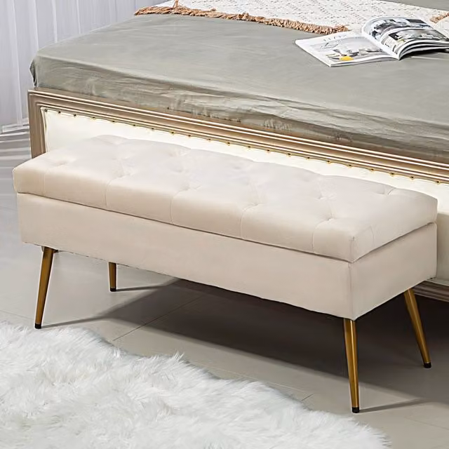 Panca contenitore imbottita beige in poliestere