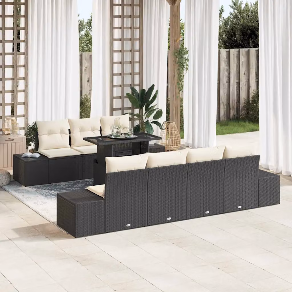 vidaXL Set Divano da Giardino Moderno a Forma di U con 8 Pezzi, Nero e Beige – 1