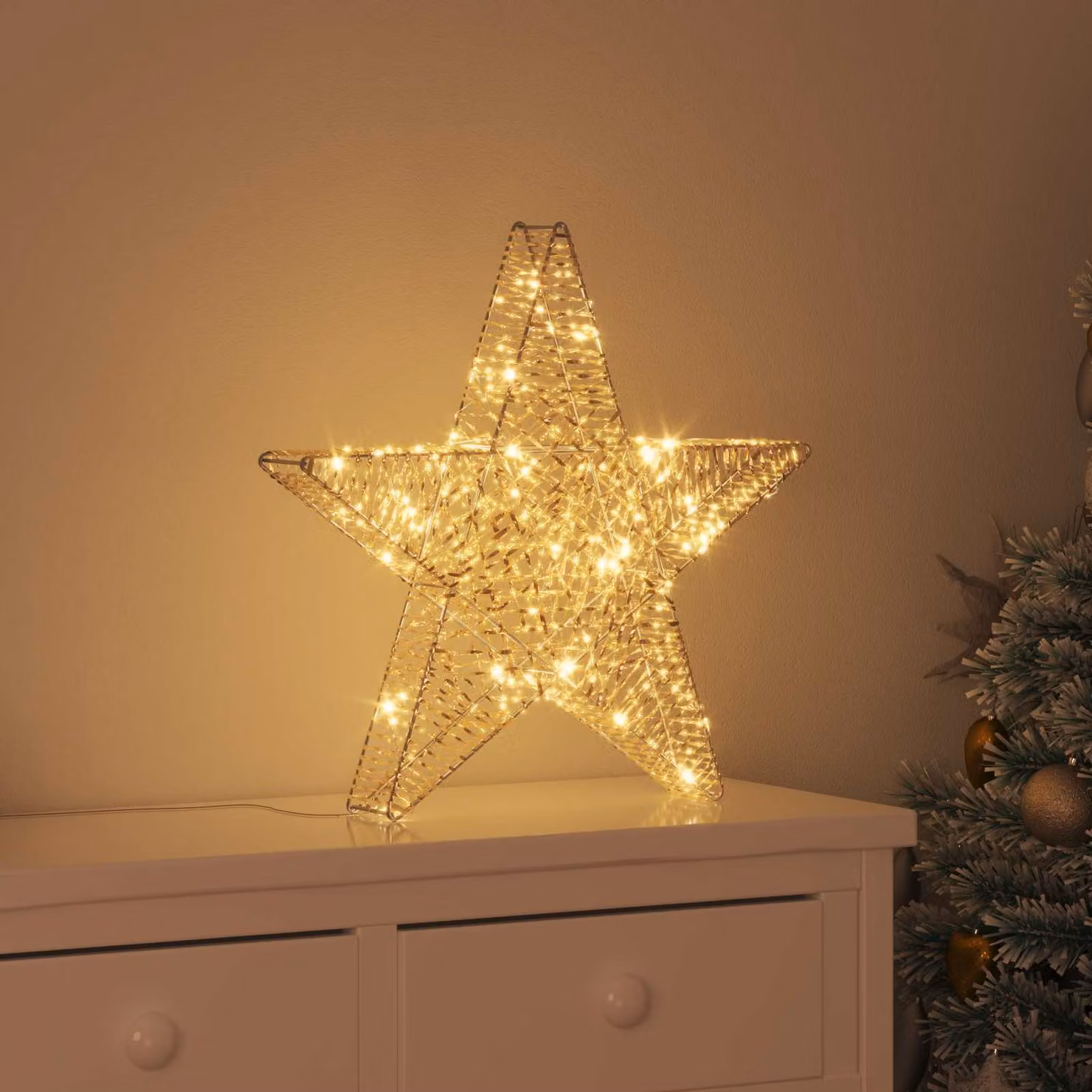 vidaXL Stella 3D con 50 LED Bianco Caldo e Oro, L 55 cm x P 52.5 cm x H 9 cm