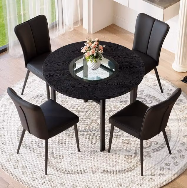 Set tavolo da pranzo rotondo Ø100 cm con sedie, MDF e vetro, nero
