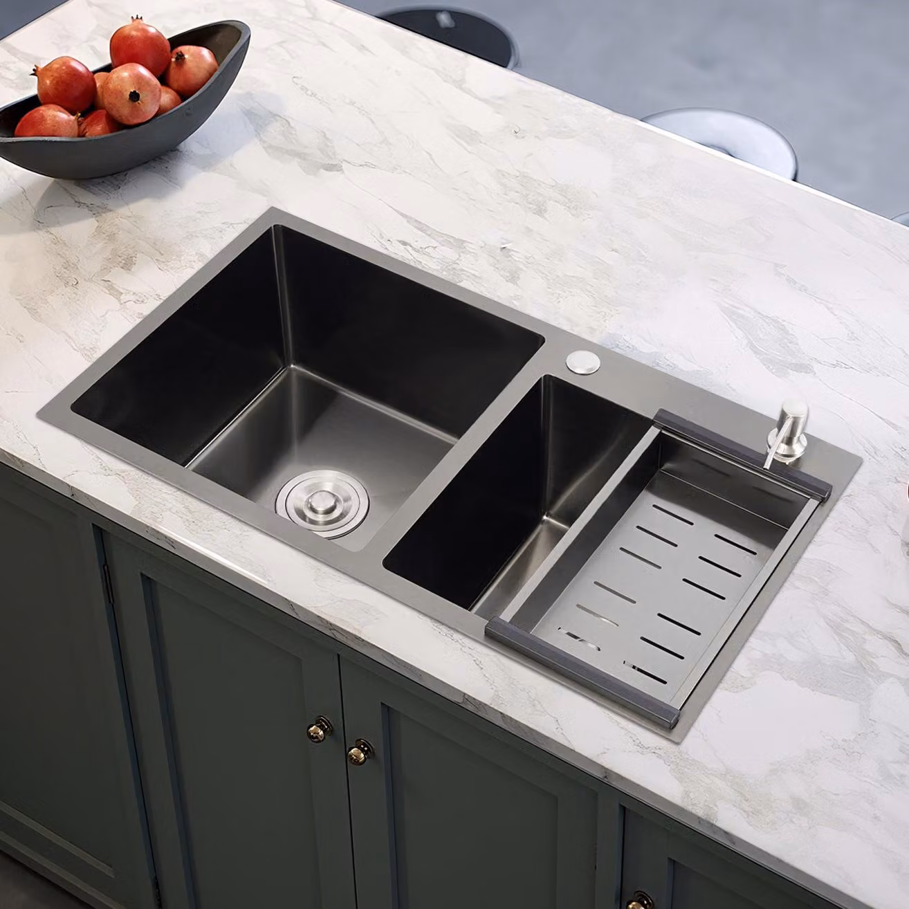 Lavello da cucina a due vasche - Acciaio inossidabile, 78x43 cm - Lavello da incasso