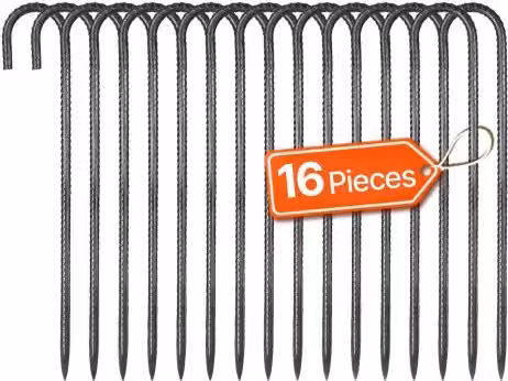 Set di 16 picchetti per recinzioni VEVOR in acciaio nero con gancio a J e punta scalpellata, diametro 10 mm, lunghezza 40,6 cm