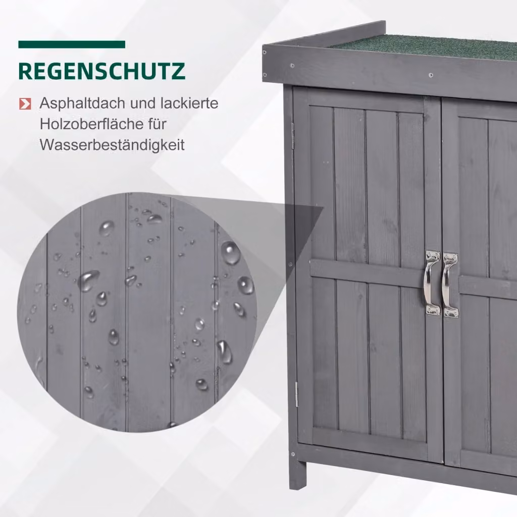 Armadio da giardino REDOM in legno di abete laccato grigio con ante a battente e ripiani interni – 2