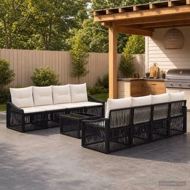 Set Divano da Giardino 9 pz Nero polyrattan 3435949