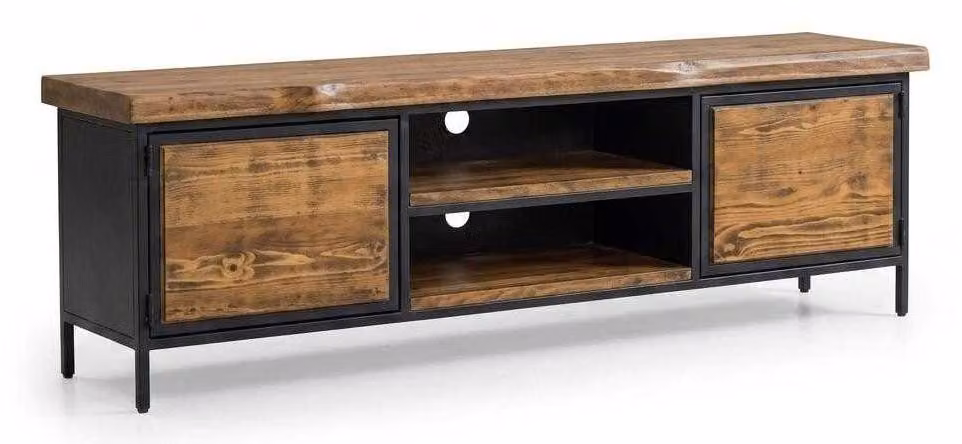 Mobile TV in legno e metallo, design industriale, legno massello, stile rustico, colore nero
