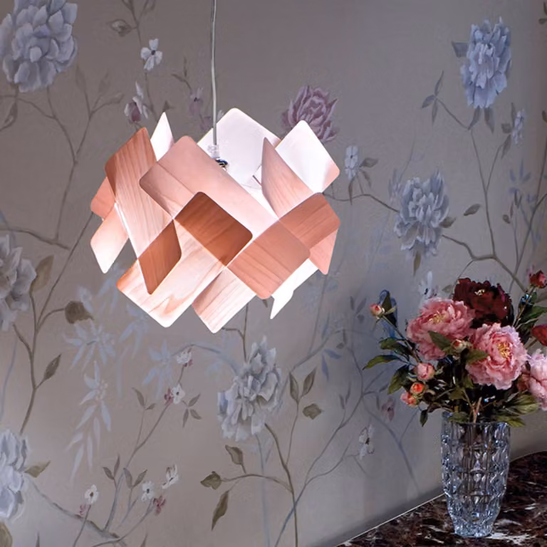 LZF LAMPS Lampada a sospensione Escape, dimmerabile, Violetto / Fucsia / Rosa, Soggiorno / Sala da pranzo, Legno, Design, Lampada a sospensione