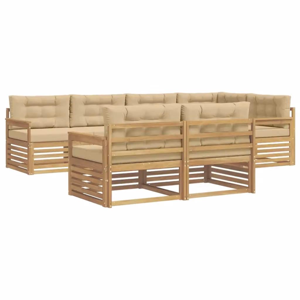 Set di divani da esterno a L vidaXL in legno di acacia con cuscini, Bianco e Beige – 2