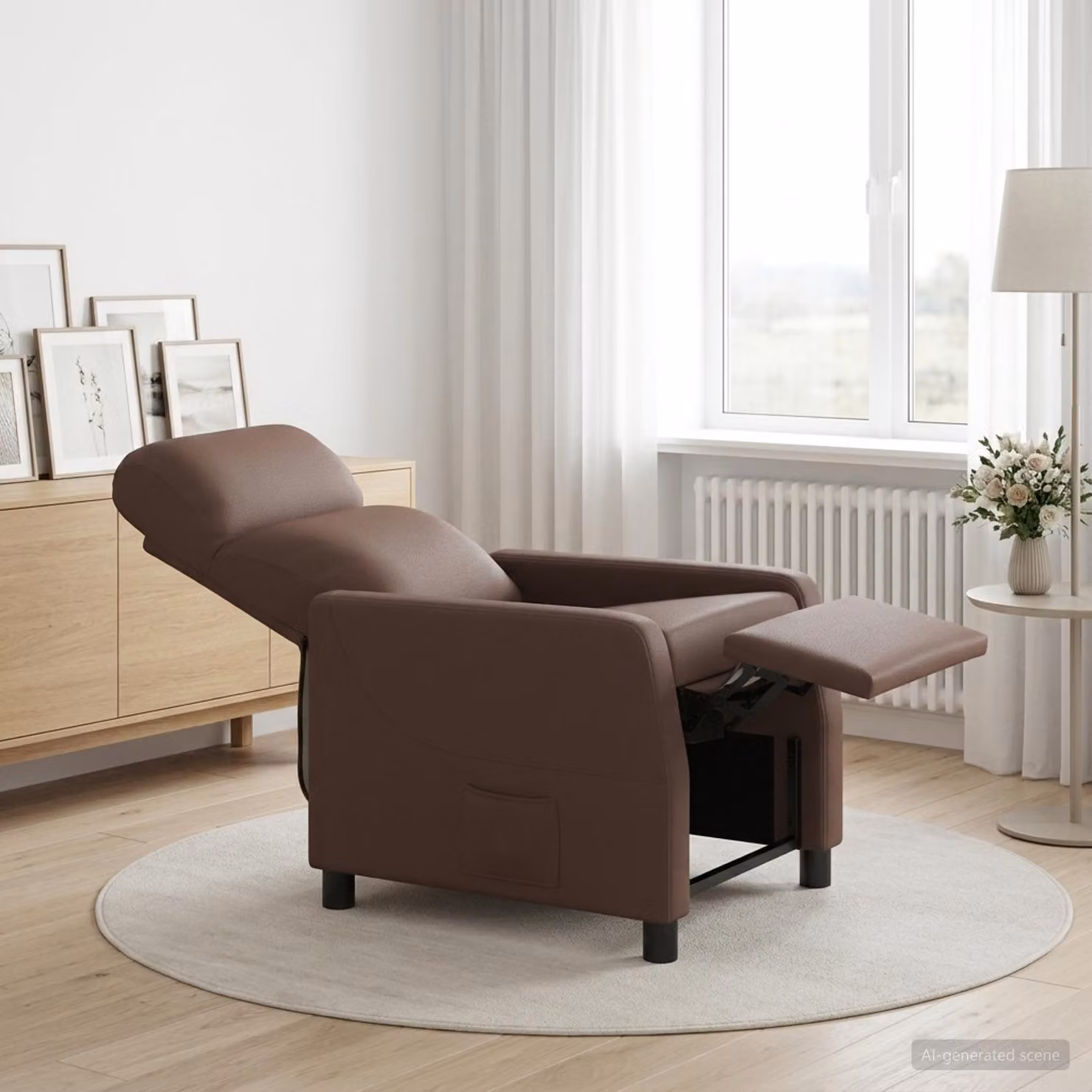 Poltrona reclinabile relax vidaXL in similpelle marrone con braccioli e imbottitura in schiuma per soggiorno