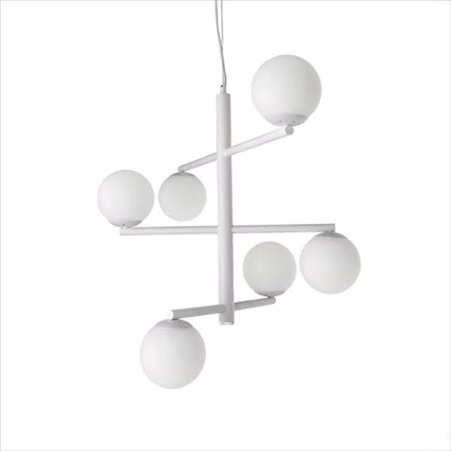 Lampada a sospensione Ondaluce Gizah bianca con design moderno in vetro e metallo e luce LED a sfera con altezza regolabile