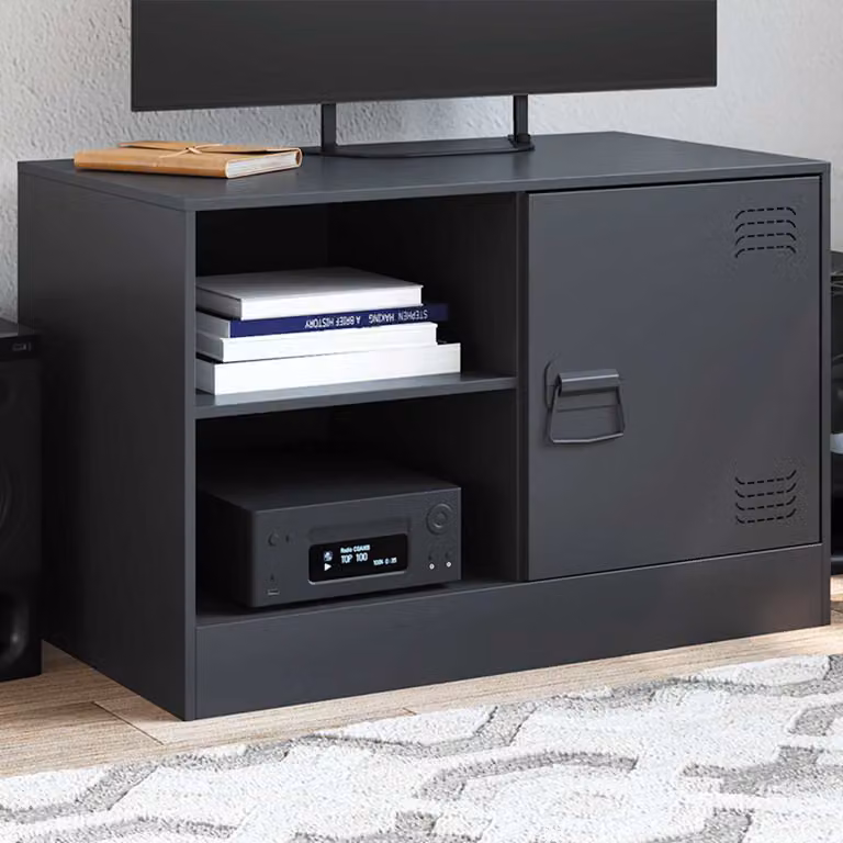 Mobile TV vidaXL Nero in Metallo e MDF con Ruote L: 67 cm, P: 39 cm, H: 44 cm