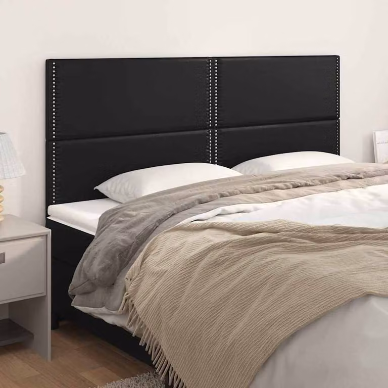 Testiera per letto vidaXL in similpelle nera con struttura in legno, L: 180 cm, P: 5 cm, H: 118/128 cm
