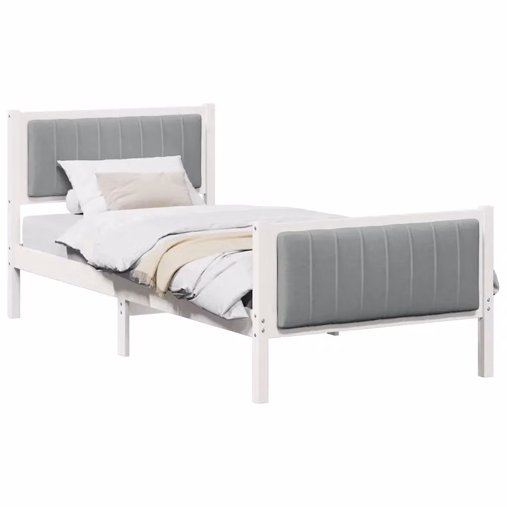 Struttura del letto moderna vidaXL in legno di pino e tessuto, bianco e grigio, 90 x 200 cm – 2