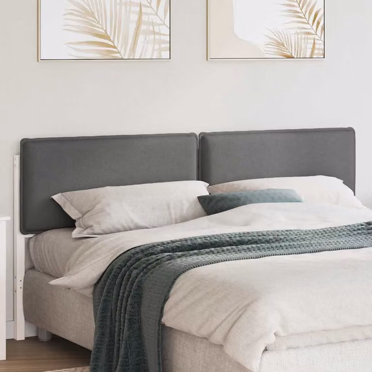 Testiera imbottita moderna vidaXL in pino massello, Bianco e Grigio, L: 205,5 cm