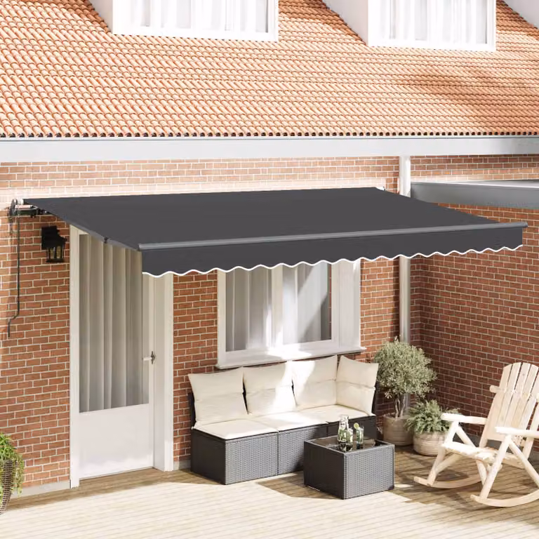 Tenda retrattile vidaXL con bracci pieghevoli in alluminio e tessuto in poliestere, colore Antracite, L: 350 cm, P: 200 cm