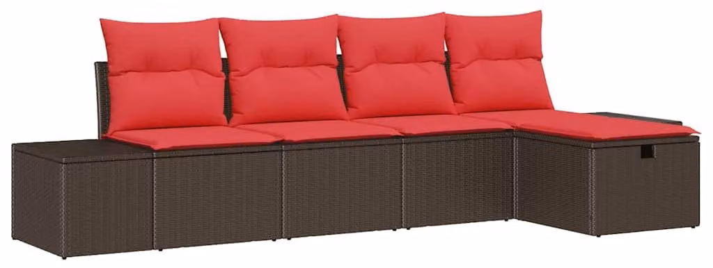 Set Divano da Giardino con cuscino 5 pcs Marrone polyrattan