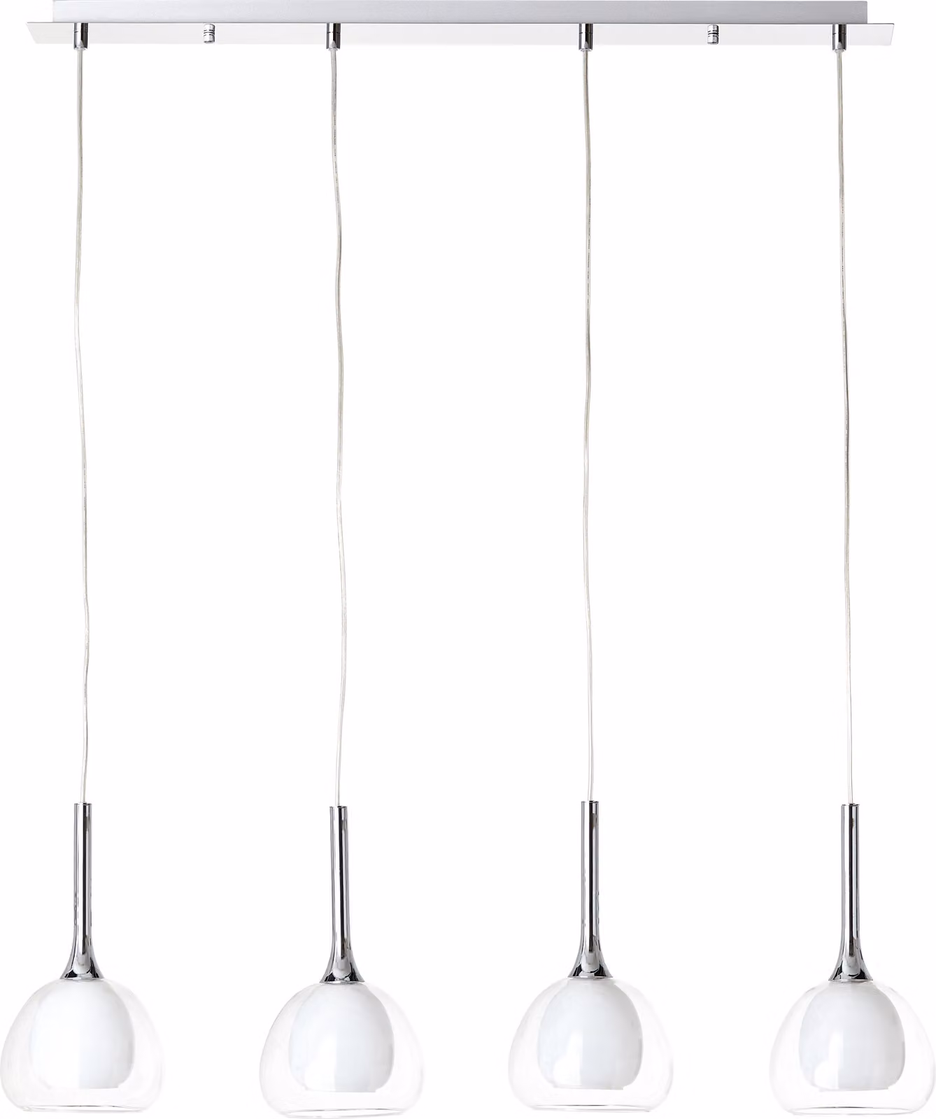 Lampada brillante Hadan a sospensione 4flg cromo/bianco-trasparente | 4x D45, E14, 40W, adatto per lampade a goccia (non incluse) | regolabile in altezza / cavo accorciabile