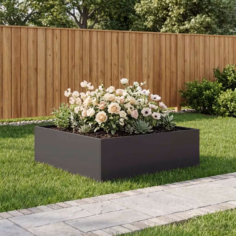 Vaso da giardino vidaXL in acciaio nero L: 80 cm, P: 80 cm, H: 30 cm