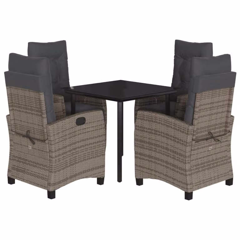 Set da Pranzo da Giardino 5 pz con Cuscini in Polyrattan Grigio