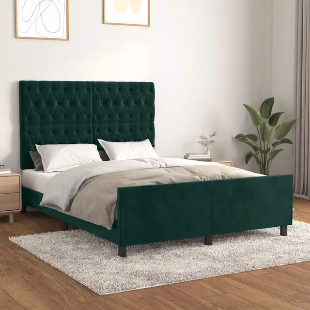 Giroletto vidaXL in velluto verde scuro con struttura in legno di larice L/P/H: 140 x 190 x 128 cm – 1
