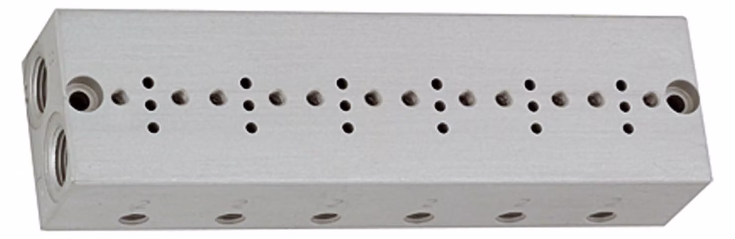 Piastra di base Riegler a 6 file, M5 per mini elettrovalvole 15 mm