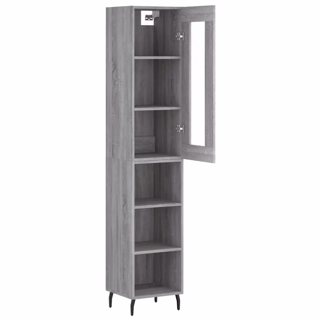 Mobile contenitore buffet moderno in legno ingegnerizzato color rovere Sonoma e grigio, ideale per cucina o soggiorno, H 180 x L 34,5 x P 34 cm – 2