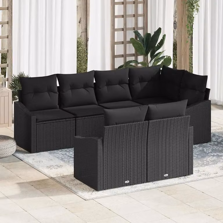 Set Divano da Giardino a L vidaXL in Polyrattan Nero con Cuscini