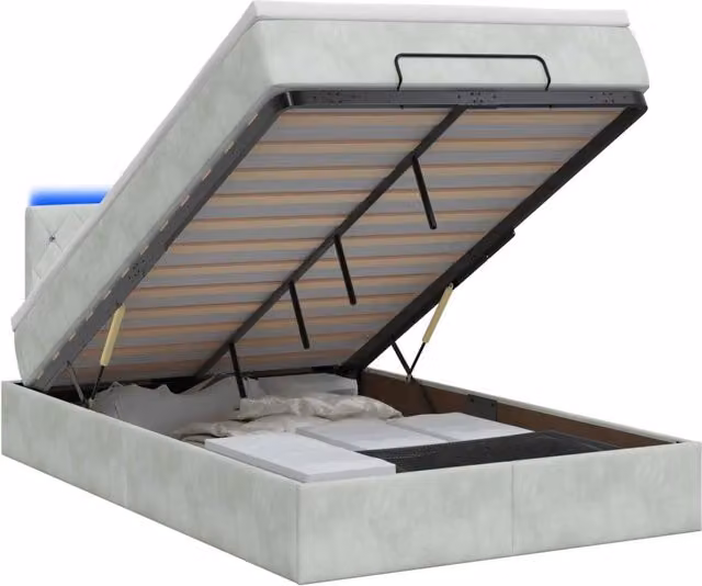 Letto Ottomano con Materasso e LED Grigio Chiaro 120 x 190 cm 3457053