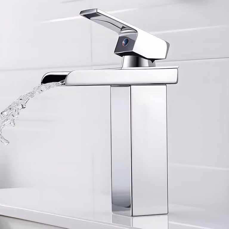 Miscelatore per lavabo a cascata, cromato, in ottone, altezza 150 mm, attacco G3/8, per bagno