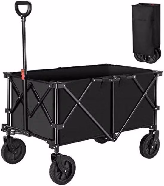 Carrello pieghevole con ruote pneumatiche e sistema di spinta