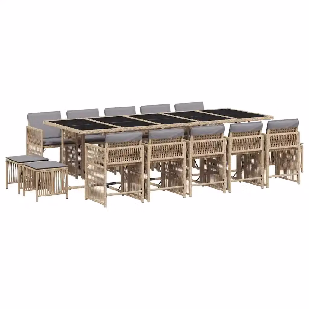 Set Pranzo da Giardino vidaXL in Polyrattan con Cuscini Beige e Grigio, 15 Pezzi – 2