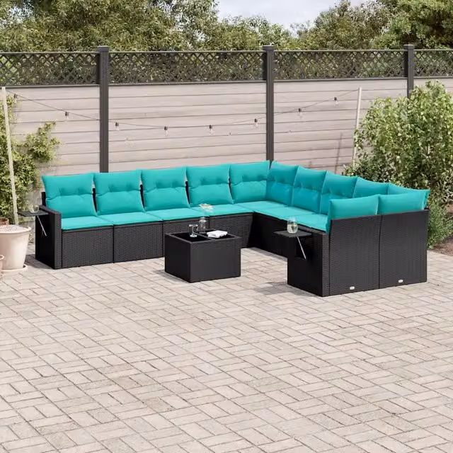 Set Divani da Giardino 11 pz con Cuscini Nero in Polyrattan 3220716