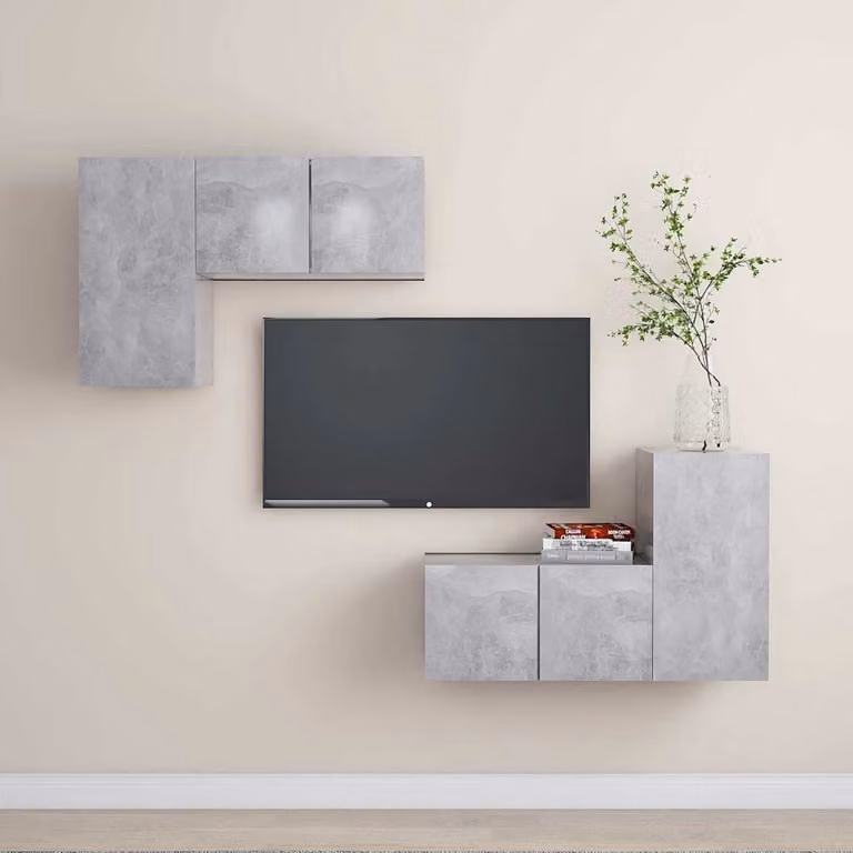 Set di mobili porta TV moderno vidaXL in 4 pezzi, colore grigio, in legno e MDF per soggiorno, sospeso a parete, L: 60 cm, P: 30 cm, H: 60 cm