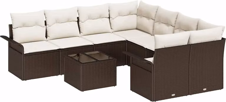 Set Divano da Giardino 9 pcs Marrone Poly Rattan