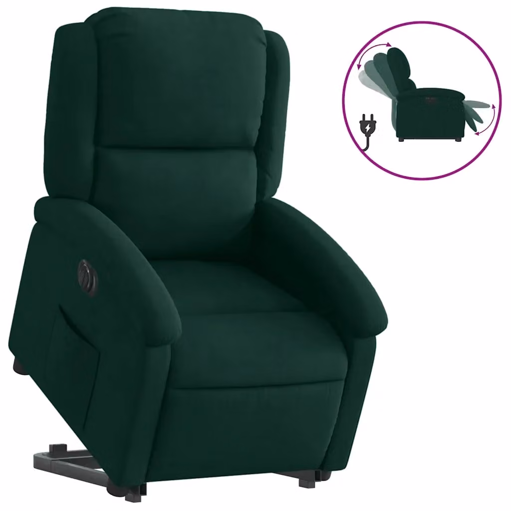 Poltrona Alzapersona Reclinabile Elettrica vidaXL in Velluto Verde con Supporto per la Mobilità degli Anziani – 2