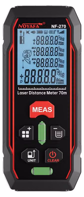 Misuratore laser digitale Zimilo, portata 70 metri: misuratore di distanza preciso con display LCD, livella a bolla doppia, memoria dati e funzione Pitagora